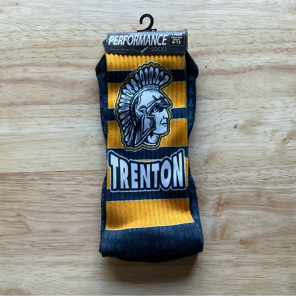 Men’s Trenton Graphic Performance Socks - Yellow, Blue, and Green. 1 Pair